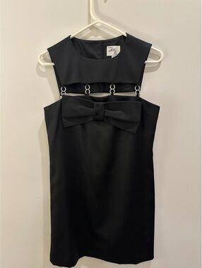 Milly Cutout Little Black Dress Sz 4 Emerald Green Lining Rhinestone